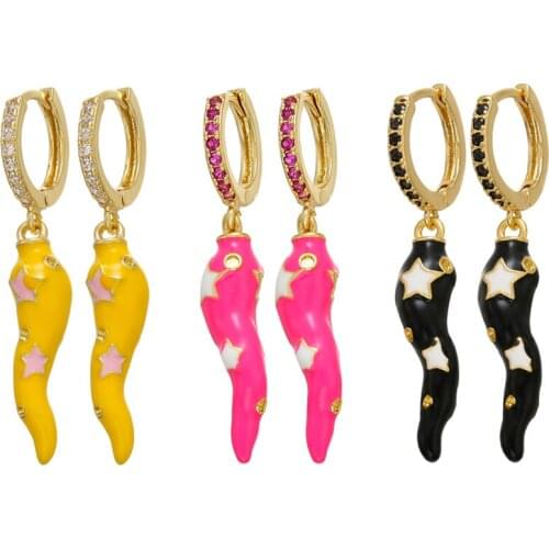 ZHUKOU one pair 14x42mm Brass CZ crystal small hoop earrings Creative plant chili earrings for women party/gifts model:VE189