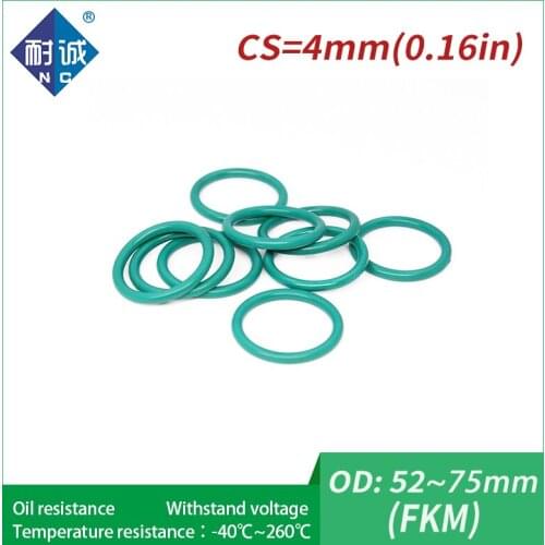 1PC/lot Rubber Ring Green FKM O ring Seals Thickness 4mm OD52/55/58/60/62/65/66/68/70/75mm Rubber O-Rings Fuel Washer