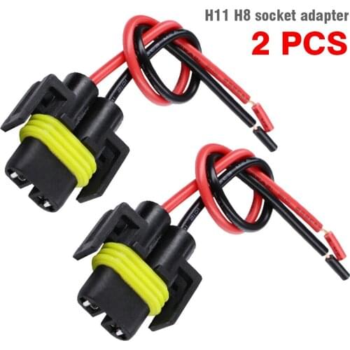 2pcs H11 H8 12V-24V Female Connector Adapter Wiring Harness Socket Plug Auto Fog Light Wire Harness