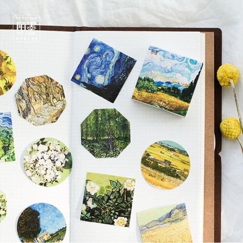 45pcs /Pack Famous Van Gogh Painting Mini Stickers DIY Decorative Sealing Paste Stick Label School Office Supply