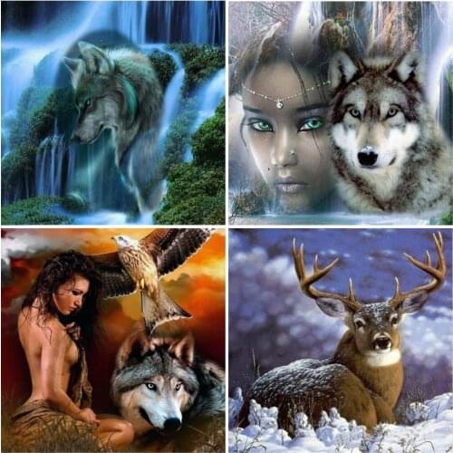 5D DIY Full Diamond Painting Wolf Girl Embroidery Patterns Eagle Cartoon Cross Stitch Rhinestones Handmade Art Home Decor Gift