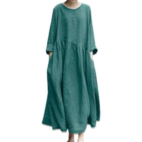 Irregular Stitching Long Sleeve Baggy Dress Large Hem O-Neck Buttons Decor Loose Fit Women Oversized Dress Streetwear