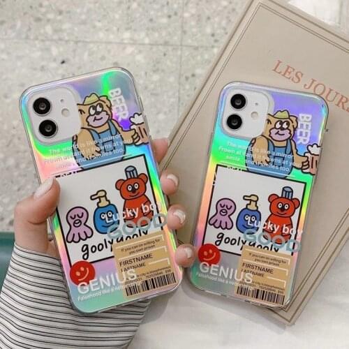 Ins Funny Bear Laser Transparent Clear TPU Soft Phone Case for iPhone 12 Mini 11 Pro Max 8 7 Plus XR X XS Max 6 6s SE 2020 Cover