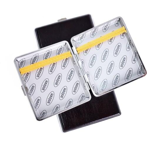 Personality Metal Clip Leather Cigarette Box for 20pcs Stainless Steel Tobacco Cigarette Box Mens Smoking Accessories