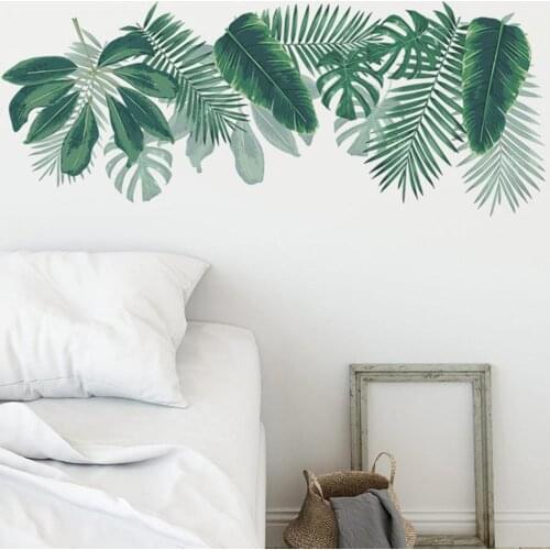 2Pcs Green Leaf Wall Stickers Self-adhesive Wallpaper Bedroom Living Room Decor Green Leaf Design, Wall Decoration