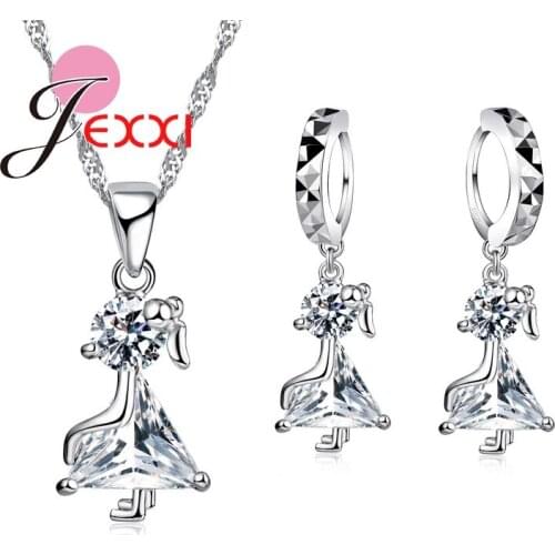 Simple 925 Sterling Silver Wedding Jewelry Sets Dance Girl Necklace Earrings Brinocs El Collar for Women Wedding