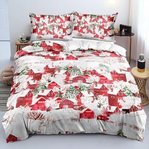 Christmas Duvet Cover and Pillowcase(s) White/Red Queen/Full Quilt Covers Set 3D Bedding Sets 3-Piece King Bed Linens Beddings
