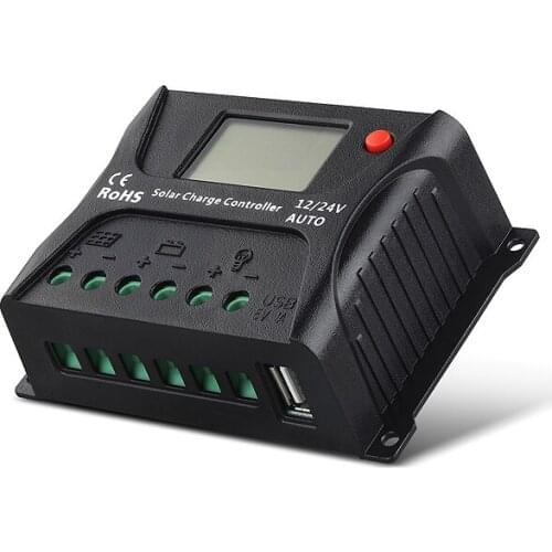 Controller Solar-Panel Auto 20A DC 24V 12V PWM LCD Digital Display Output USB-5V Dual 20 amps Solar PV Regulator for PV System
