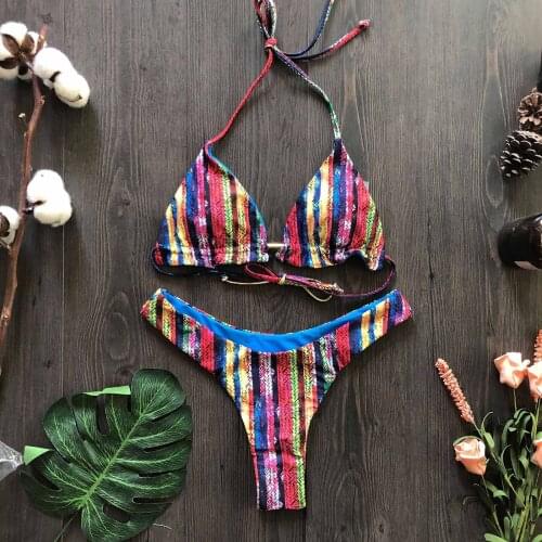 Sagace rainbow print suspender lace up split swimming beach bathing suit womens Sexy Bikini Swimsuit bañadores mujer 2021
