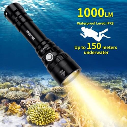 Wurkkos WK20 Diving Light IPX8 Waterproof Scuba Flashlight Cree XPL 3000K Warm White LED 5 Modes 1000 Lumens 18650 Battery