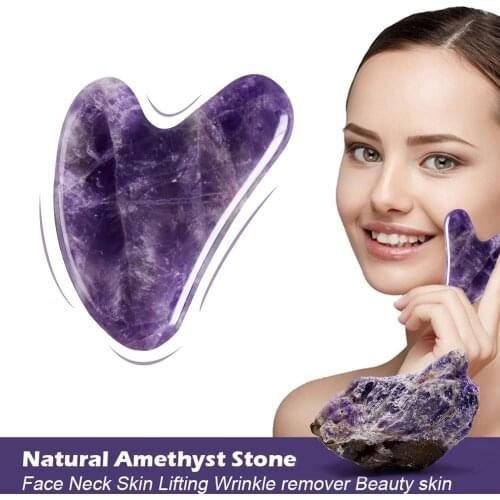 Natural Amethyst Jade Gua Sha Gouache Scraper Massager for Face Thin Face Skin Lifting Facial Scraper Beauty SPA Skin Care Tools
