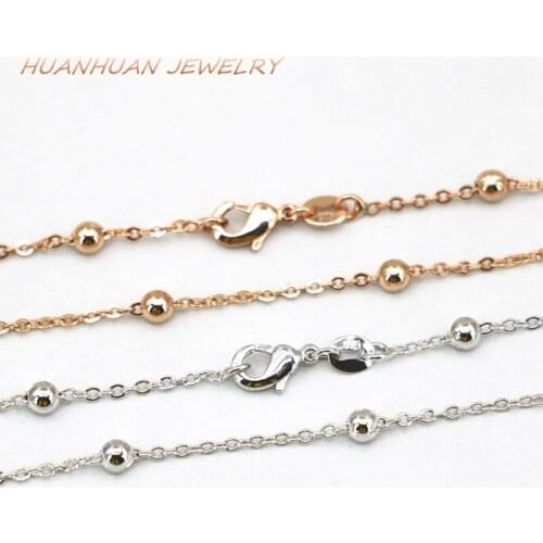 Copper Stainless Steel Link Chain 1mm Round Necklace For Women Chokers Fashion Elegant Friend Birthday Gift Jewelry 18inch B3374