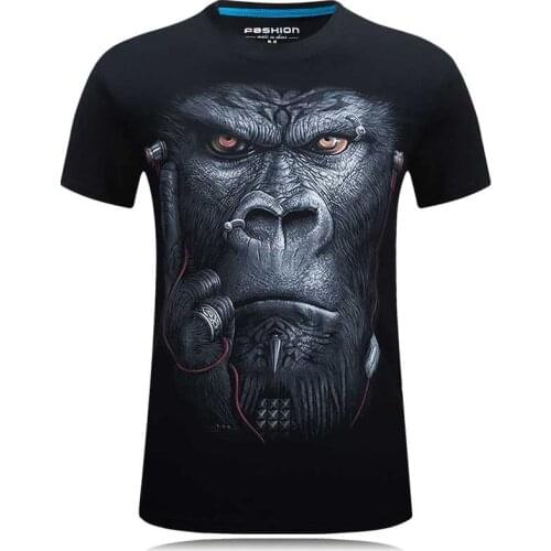 Summer 3D T shirt Men Short Sleeve Tshirt Earphone-Orangutan Printing O-Neck Casual Fitness T-shirt Plus Size M-6XL