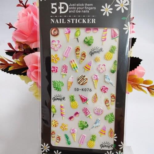 5D Nail Sticker Anaglyph Effect Solid Fruits Ice Cream Summer Nail Art Decorations Self Adhesive Fashion Manicure Accessories