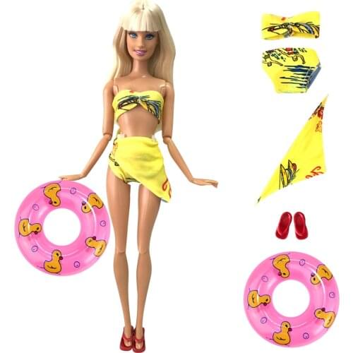 NK 1x Yellow Sexy Swimsuit Bikini + 1x Swimming Buoy Lifebelt+1x Fashion Shoes for Barbie Doll Swimwear Accessories 71C 7X