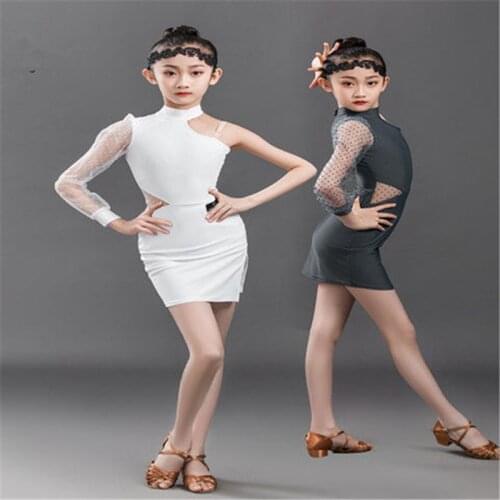 New Performance Dance Costumes Girls Stage Women Dancer Dress Latin Dress Cha Cha Skirt Long Sleeve Lace Print Patchwork Outfits