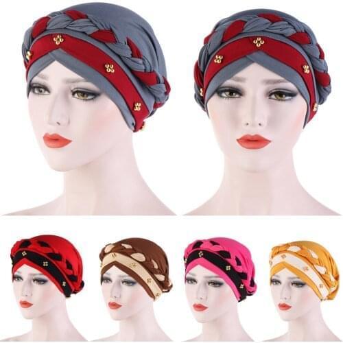 New Muslim Women Hijab Hat Cancer Chemo Cap Braid Beads Turban Headscarf Islamic Head Wrap Beanie Bonnet Hair Loss Cover India