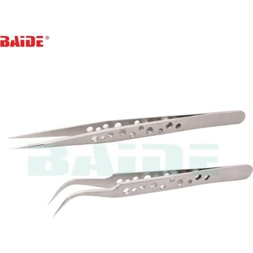 With Hole Stainless Steel Tweezers High Quality ST 11 ST 15 Precision Tweezers For Beauty Eyelash Phone Repair Tools 200pcs/lot