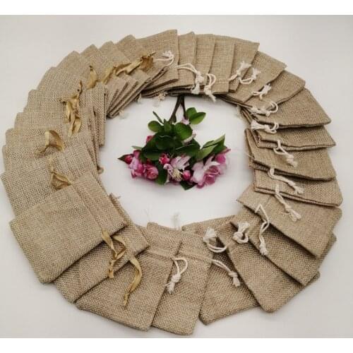 100pcs Silk Ribbon Cotton Gift Bag Linen Sack Jute Bags Drawstring Bag Muslin Webbing Candy Gift Packaging Bags Storage Pouch