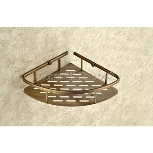 Antique Brass Wall Mounted Bathroom Large Corner Shower Storage Basket lba520
