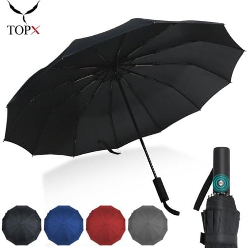 Strong Wind Resistant Folding Automatic Umbrella Men Women Rain 12Ribs Large Umbrellas Business Portable Long Handle Parasol