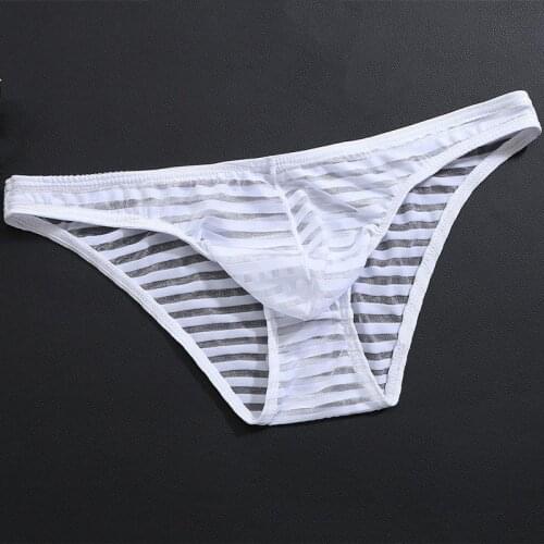 See Through Seamless Underwear Men Stripe Panties Mens Mesh Mid Waist Briefs Breathable Male Knickers Shorts Sexy Lingerie A50