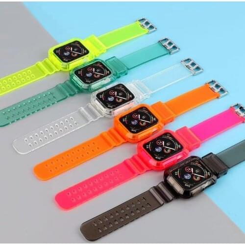 Clear TPU Sport Strap for Apple Watch 4 5 38mm 42mm 40mm 44mm Protective Case Waterproof Replacement Bracelet Band for iwatch 23