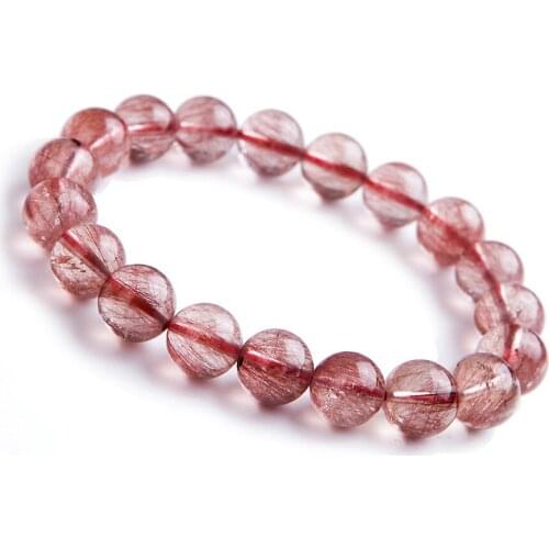 Drop Shipping 10mm Natural Red Rutilated Quartz Stretch Bracelets For Women Femme Charm Round Crystal Bead Bracelet