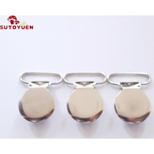Sutoyuen 100Pcs Silver Round Top Metal Clips For Suspender Clips / Pacifier Clips Holder Fit For Ribbon 25mm 21 Colors Lead Free