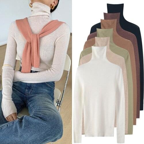 Merino Wool Turtleneck Sweaters Women Pullovers Solid Elastic Knit Tops Basic Cozy Jumper Jersey 2021 Fall Winter Korean Lady