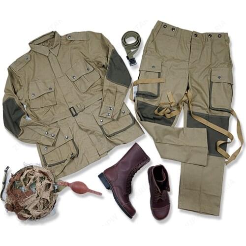 WW2 US ARMY M42 101 AIR FORCE Paratroopers UNIFORM AND M1 HELMET WITH COVER USMC LEGGINGS AND BOOT BELT - World military Store