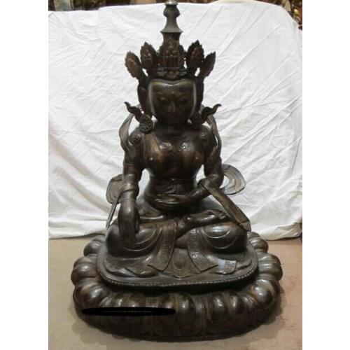 Xd 001850 29"Tibet old bronze gilded gilt vintage pagoda Buddha hat Lotus Flower Kwan yin
