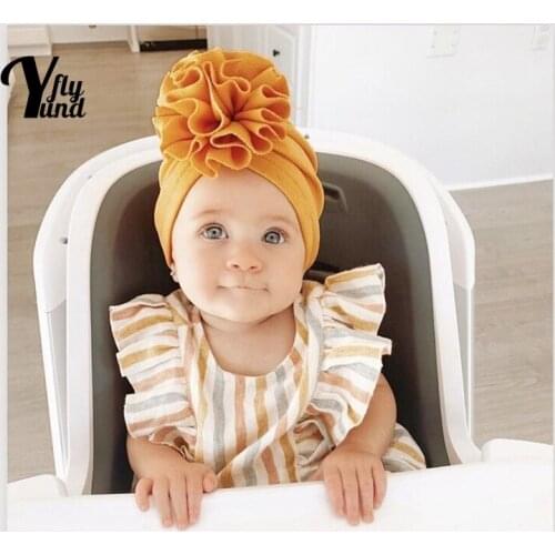 Yundfly Soft Skin-friendly Baby Girls Turban Hat Fashion Handmade Folded Flower Toddler Caps Infant Headwear Clothing Decoration