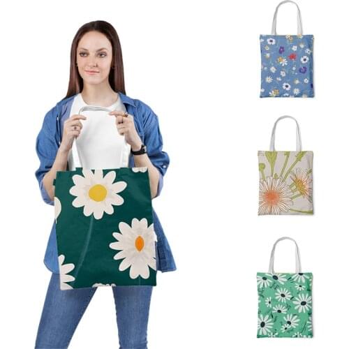 Little Daisies Printed Women Canvas Shopping Bag Female Canvas Cloth Shoulder Bag Eco Handbag Reusable Grocery Shopper Bag