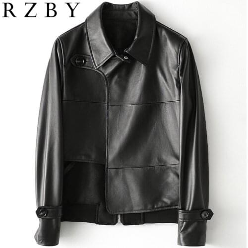 Natural кожаная куртка женская 100% Sheepskin Turn Down Collar Women Jacket Fashion Casual Genuine Leather Solid Coat RZBY596