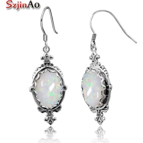 Szjinao Fashion White Charm Fire Opal Earring For Women Pure 925 Sterling Silver Wedding Bijoux Elegant Gift Jewelry Wholesale