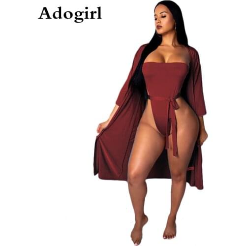 Womens Three Quarter Long Coat Strapless Lace Up And Bodycon Jumpuist 2 pieces Sets Holiday Beach Party Slim Club Wear Outfits