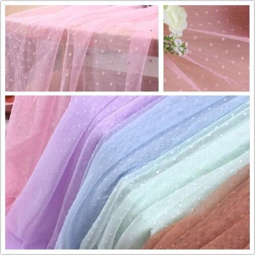 1Yard Pink Blue Flocked Polka Dots Mesh Tulle Guipure Lace Fabric High Quality Bridal Dress Wedding Decoration Sewing Net Fabric