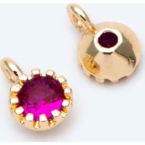 10pcs Hot Pink CZ Paved Gold Charm Pendants 4x6mm, Real Gold Plated Brass, Mini Cubic Zirconia Charms (GB-565-5)