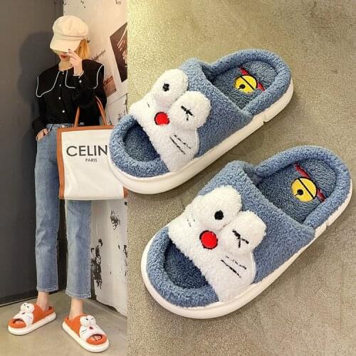 2021 new summer/spring slippers open toe cute cartoon plush cotton drag kawaii autumn and winter cotton drag