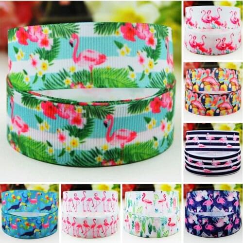 22mm 25mm 38mm 75mm Ruban satin Flamingo Cartoon Character printed Grosgrain Ribbon party decoration 10 Yards Mul111