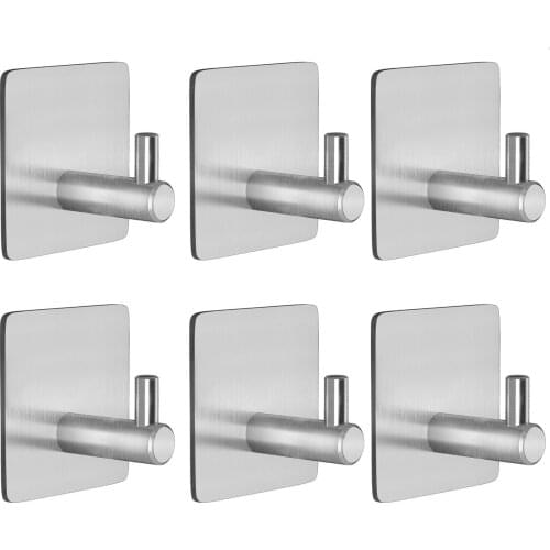 6 Pack of 304 Stainless Steel Sticky Ulable Adhesive Hooks No Drilling Waterproof and Rust Proof for Kitchen Bathroom