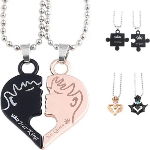 70% Hot Sale Valentines Day Ornaments Her King His Queen Letter Couple Face Pendant Heart Necklace Jewelry 2021 Party Gifts