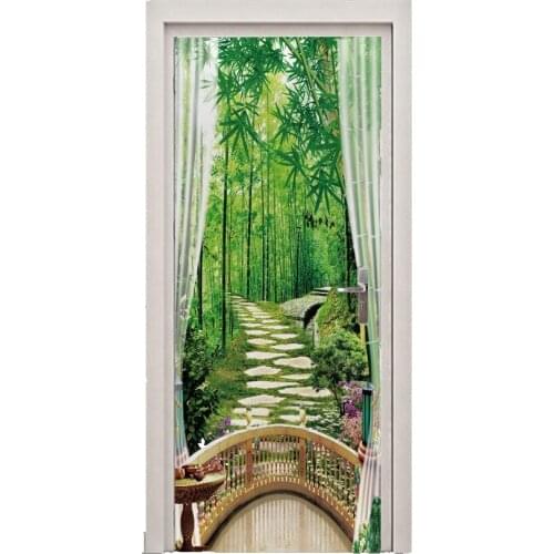 Balcony Bamboo Grove Forest Woods Door Sticker Living Room Hotel PVC Self-Adhesive Waterproof Wallpaper Home Decor Stickers