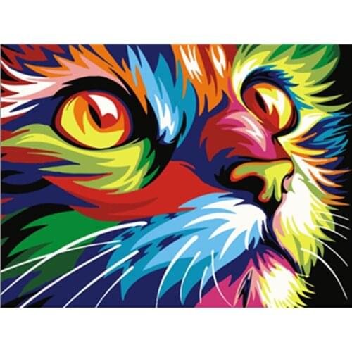 Frameless Painted Colorful Cat Animal on Canvas Painting Diy Digital Paintings By Numbers Modern Wall Art Picture For Home decor