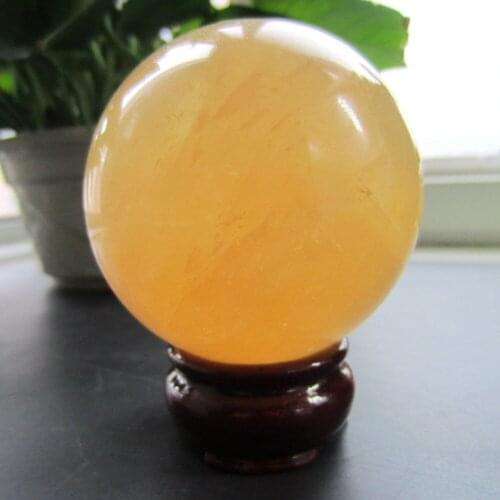 Free shipping Natural yellow calcite quartz crystal ball ball to heal + base
