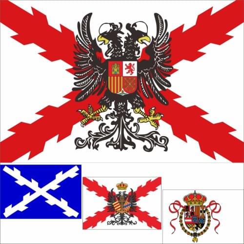 Spain History Flag 3X5FT 90X150CM 100D Polyester Cross Burgundy-Spanish Empire Coat Arms Spanish Navy Tercio 60x90cm Banner