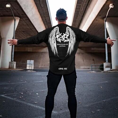 Cool Wing Print Oversized Men T Shirt Hip-Hop Cotton T-shirt O-neck Autumn Male Causal Tshirts Fashion Loose Tees Boy Streetwear