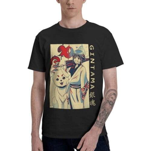 Anime Gintama Gintoki Sakata Tshirts Men Casual Tee Tops Cotton T Shirts Short Sleeve Gintoki Sakata Kagura Elizabeth T-shirts