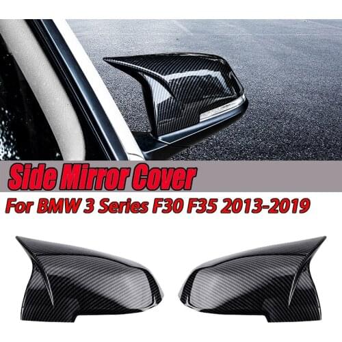 Pair Carbon Fiber Look/Glossy Black Side Mirror Cover Caps Replacement For BMW F30 F35 2012-2019 Mirror Cap Cover
